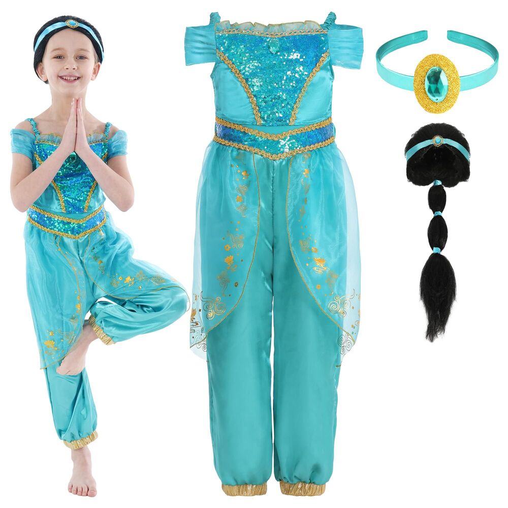 Princess Jasmine Costume with Wig, 3 pc set, Halloween or Birthday, 5-6 YEARS